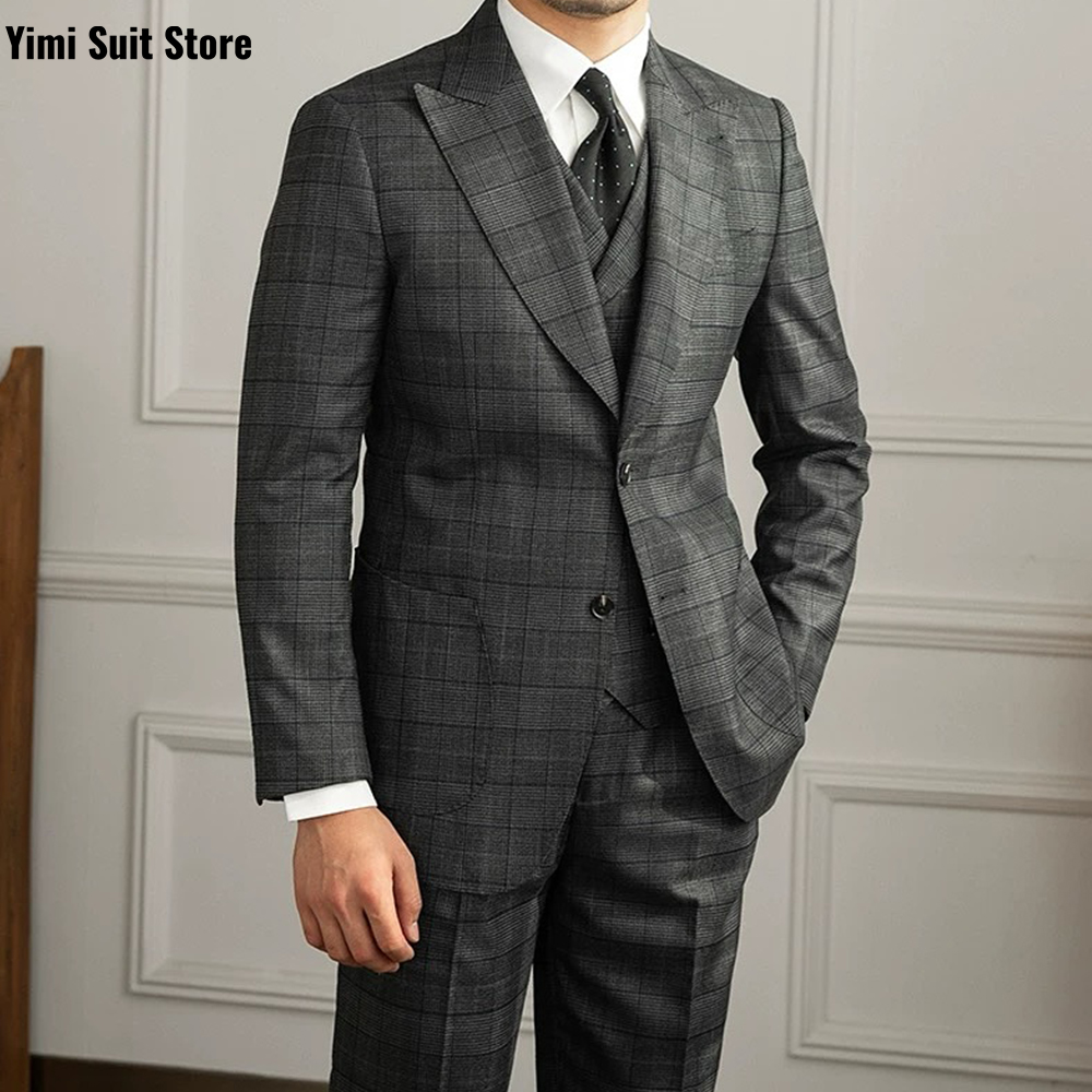 Men Formal Wear Modern - ชุดสูทผู้ชาย YiMinpwp แบบ 3 ชิ้น ลายสก็อต