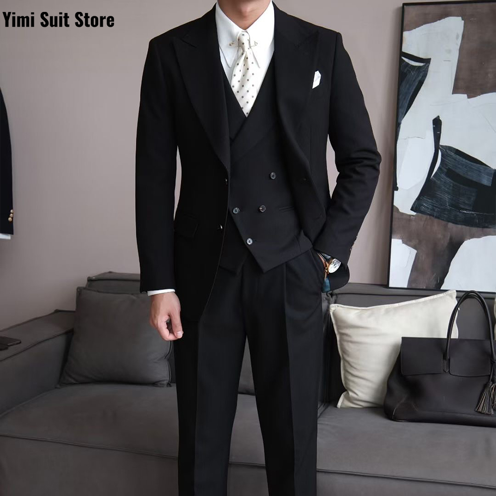 Men Formal Wear Modern - ชุดสูทผู้ชายสีดำคุณภาพสูง 3 ชิ้น แบบกระดุมแถวเดียว สำหรับธุรกิจ งานเลี้ยง