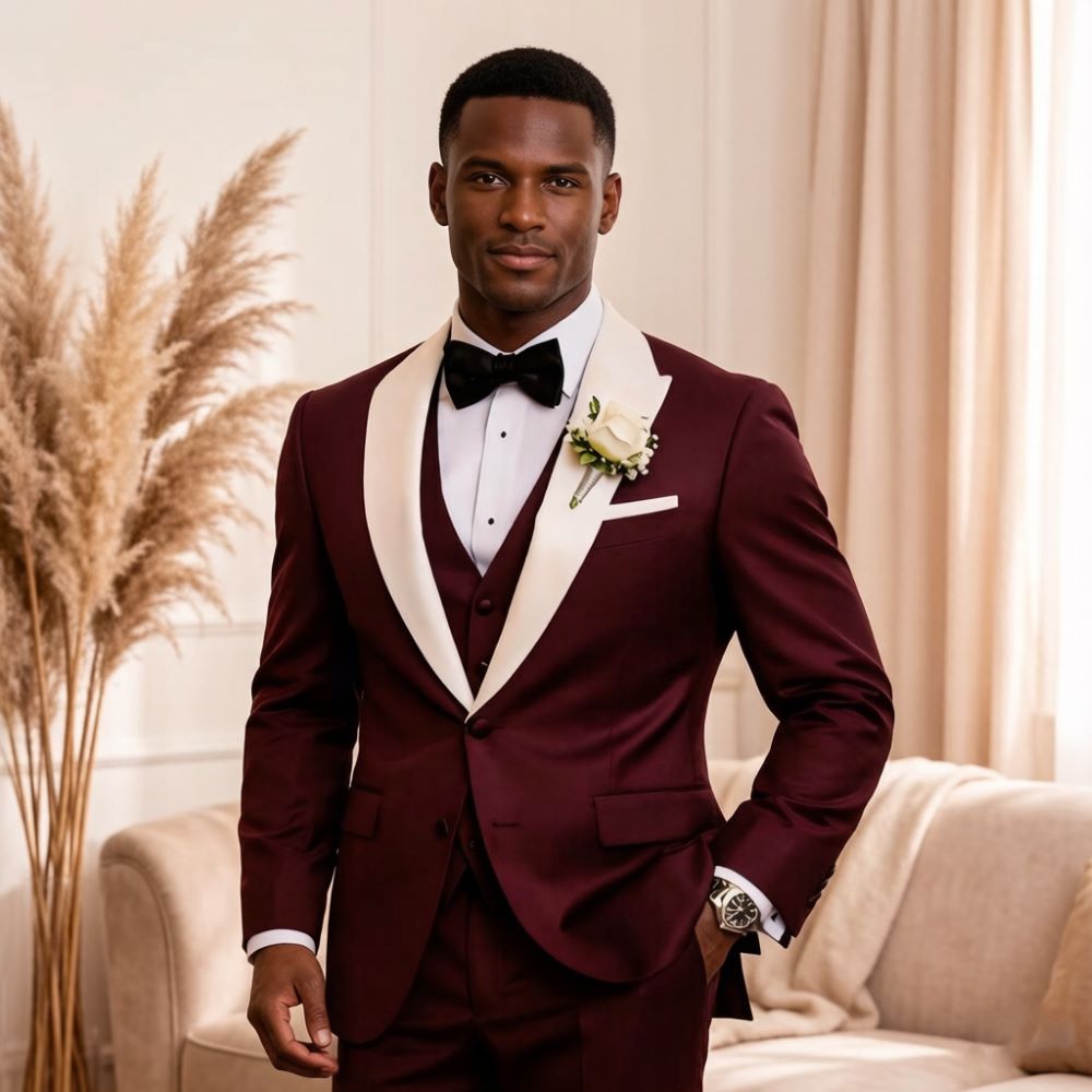 Men'S Formal Wear For Reception - ชุดสูทผู้ชายแบบเป็นทางการ 3 ชิ้น ปกแหลม ทรงเข้ารูป ชุดทักซิโด้เจ้าบ่าว