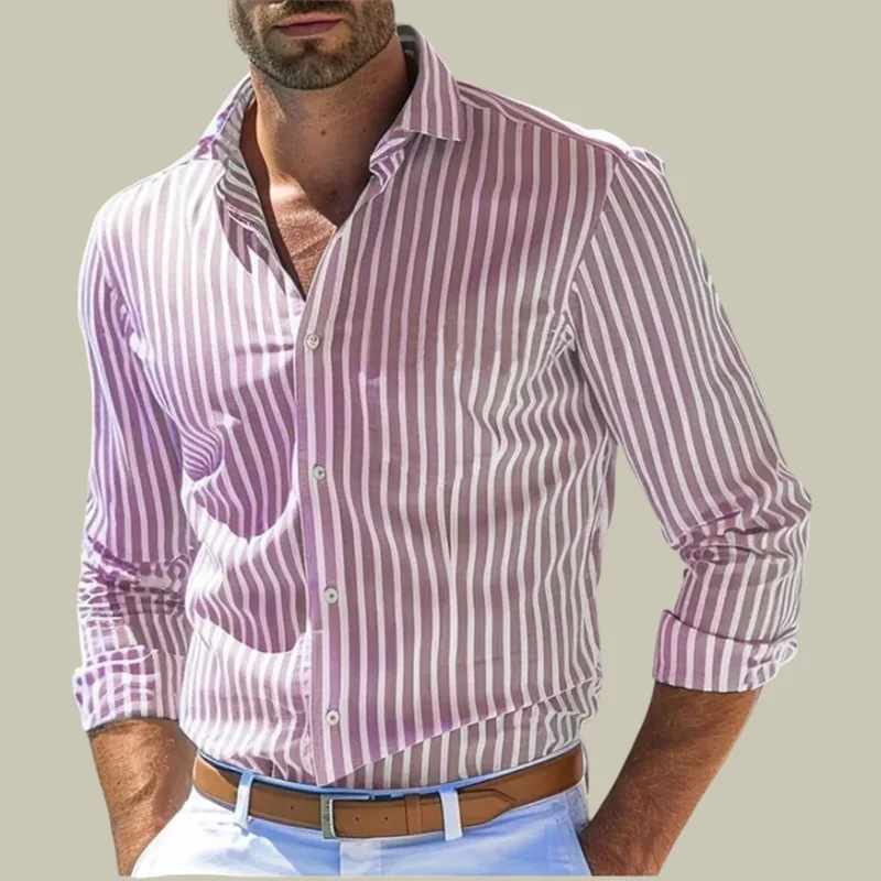 Y2K Formal Wear Men - เสื้อเชิ้ตผู้ชายทรงเข้ารูปลายทาง ปกเสื้อแบบมีแถบ แขนยาว สไตล์ทางการ เหมาะสำหรับใส่ทำงาน เดินทาง