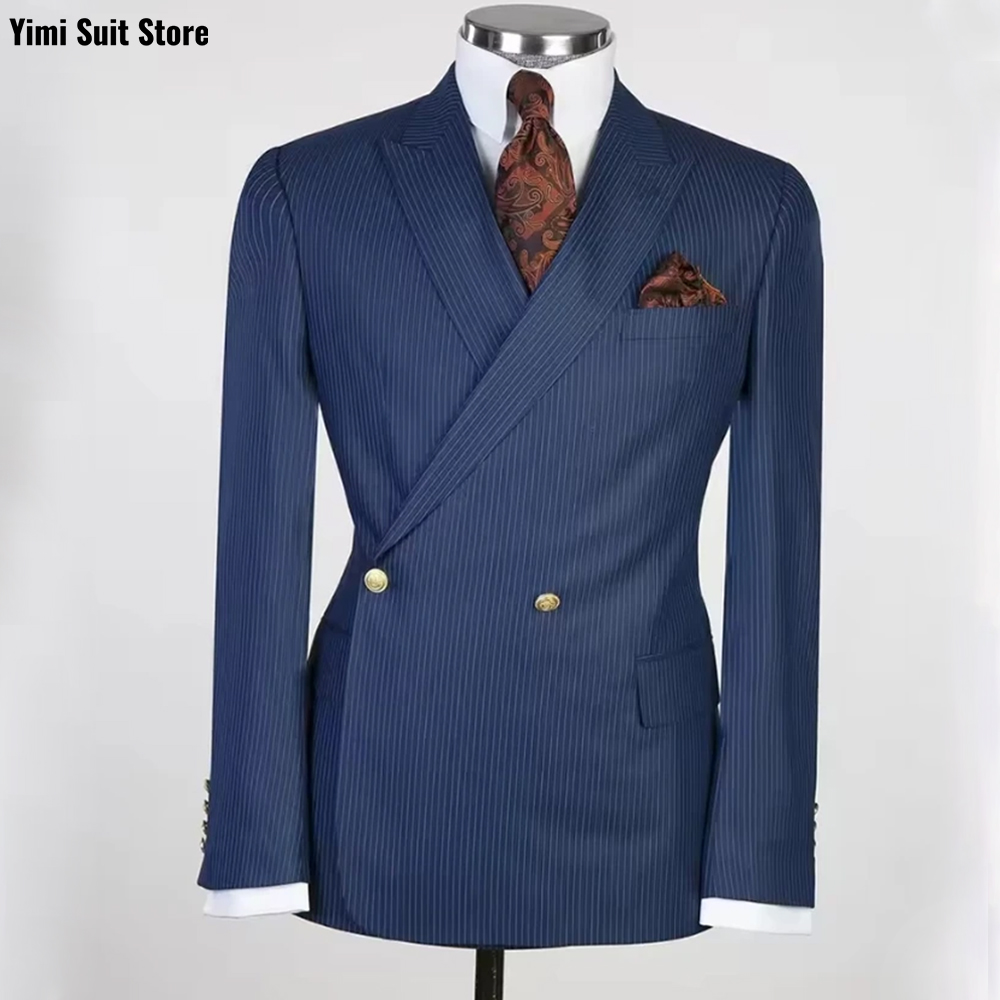 Men Formal Wear Modern - ชุดสูทผู้ชายลายทาง 2 ชิ้น เสื้อเบลเซอร์กระดุมแถวเดียว สไตล์หรูหราสำหรับงานปาร์ตี้ งานแต่งงาน