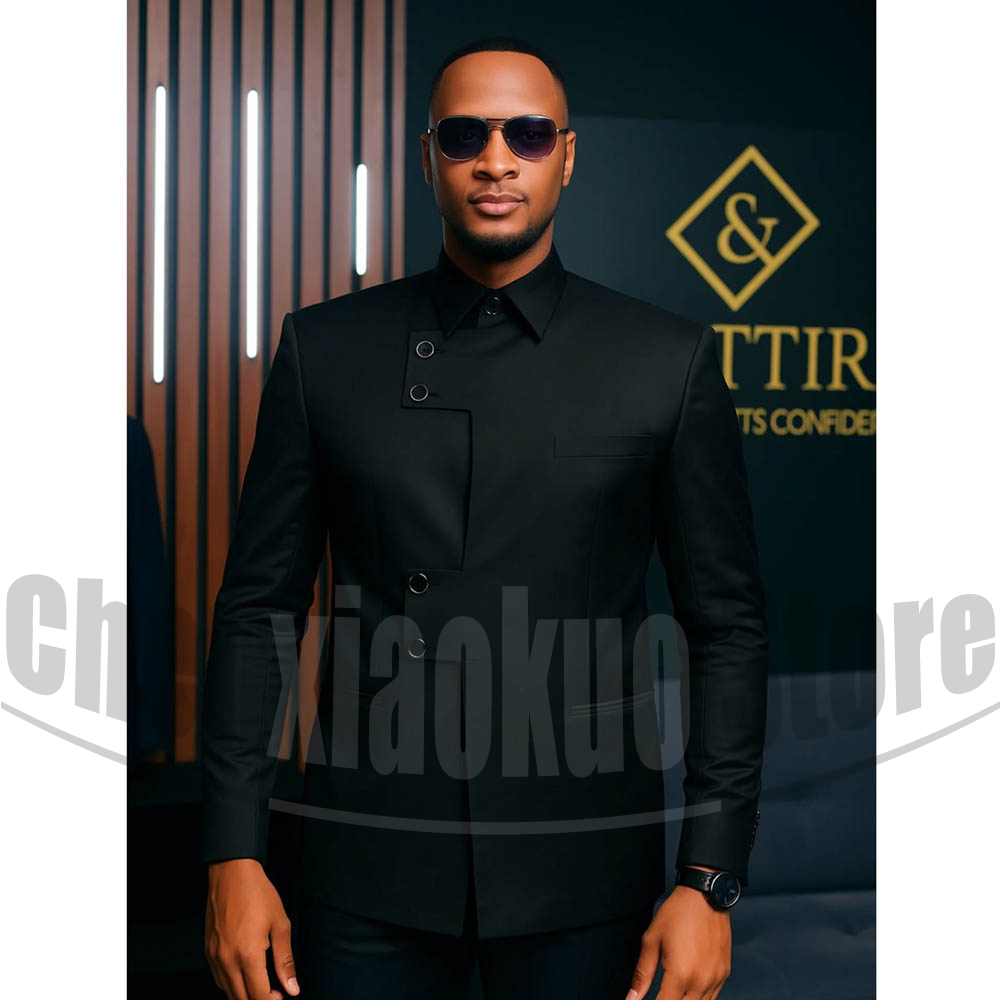 Men Formal Wear Modern - ชุดสูทผู้ชายคอจีนแฟชั่น 2 ชิ้น กระดุมแบบอสมมาตร ชุดเจ้าบ่าวสำหรับงานทางการ ธุรกิจ