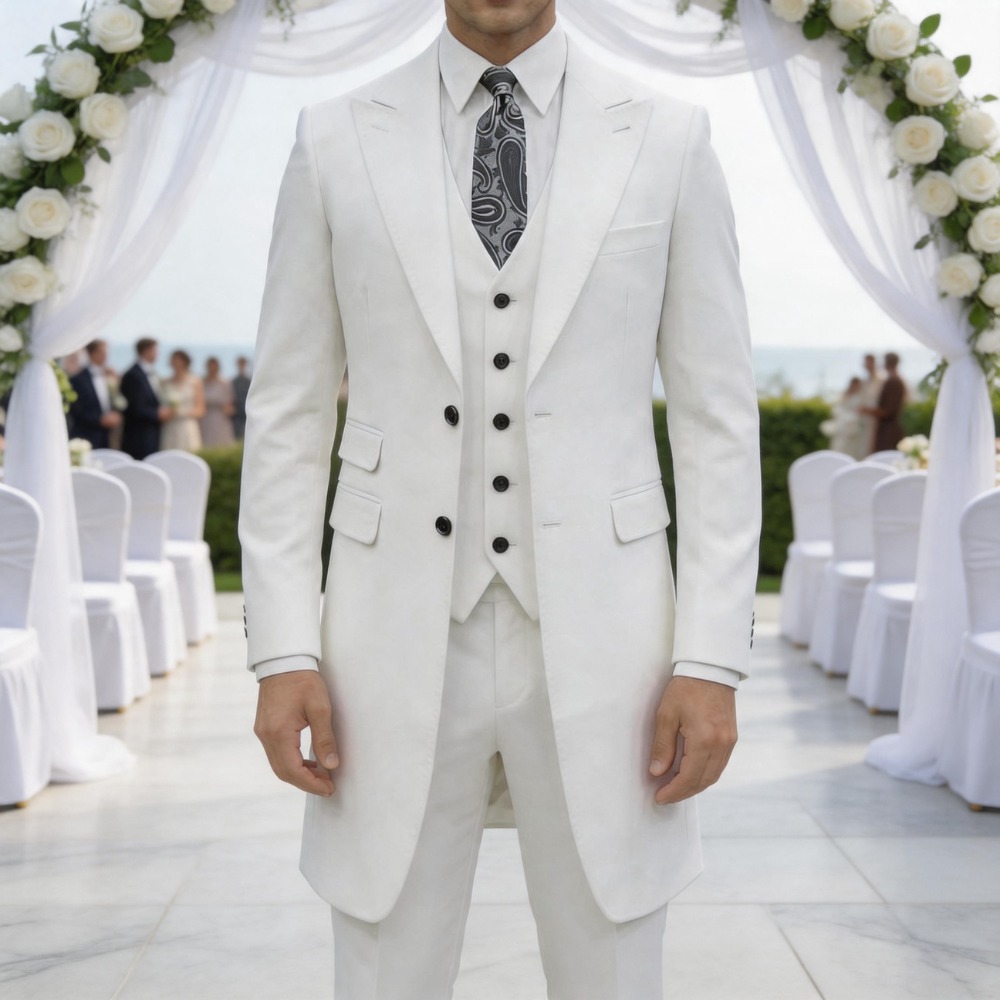 Men Formal Wear For Summer - ชุดสูทผู้ชายทรงเข้ารูป 3 ชิ้น ชุดสูทงานแต่งงานแบบยาวสั่งตัดได้ ชุดทักซิโด้สำหรับธุรกิจ ชุดออกงานสำหรับเจ้าบ่าว