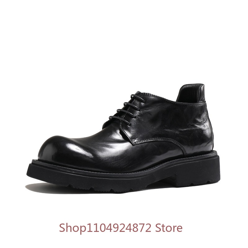 Men'S Formal Style - รองเท้าเดอร์บี้หัวมนแฟชั่นหรูหรา หนังแท้ พื้นหนา เพิ่มความสูง รองเท้าบูทเชลซีสำหรับผู้ชาย สไตล์ทางการสำหรับธุรกิจ