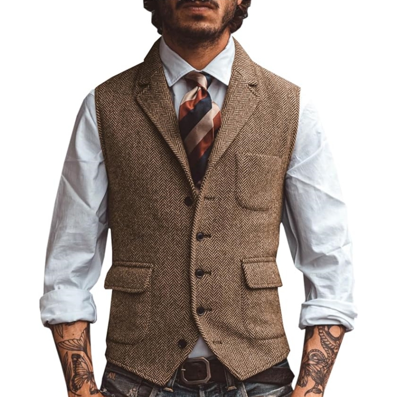 Men'S Used Formal Wear - เสื้อกั๊กสูทผู้ชายคอวีแบบใหม่ สไตล์ลำลอง คลาสสิก สำหรับงานทางการ ธุรกิจ ลายก้างปลา