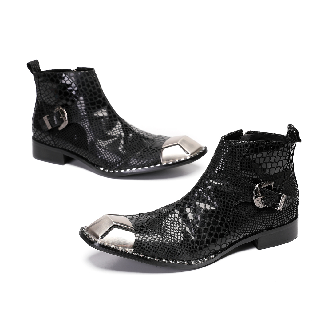 Men'S Formal Style - รองเท้าบูทหนังวัวสีดำสไตล์อังกฤษสำหรับผู้ชาย แบบมีซิป สำหรับงานปาร์ตี้ ไซส์ใหญ่ รองเท้าบูทข้อสั้นสำหรับขี่มอเตอร์ไซค์ รองเท้าบูทข้อเท้าสำหรับธุรกิจ