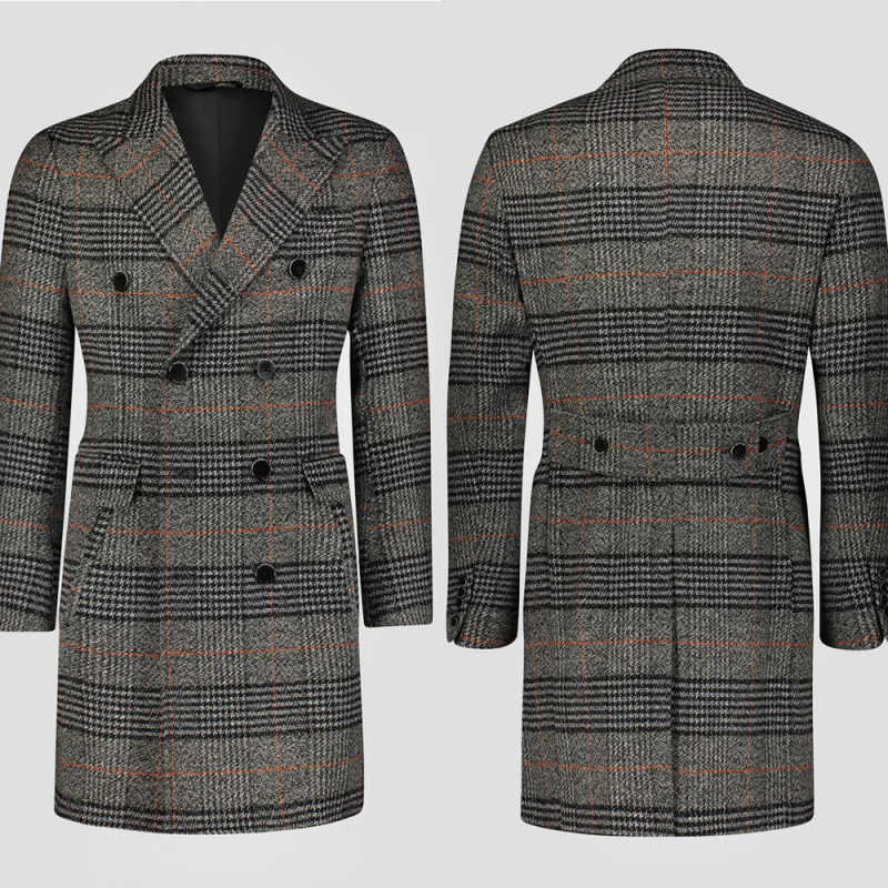 Men Formal Wear Modern - เสื้อโค้ทผู้ชายผ้าวูลผสมลายตารางทันสมัย แบบกระดุมสองแถว 1 ตัว สำหรับฤดูหนาว หนา