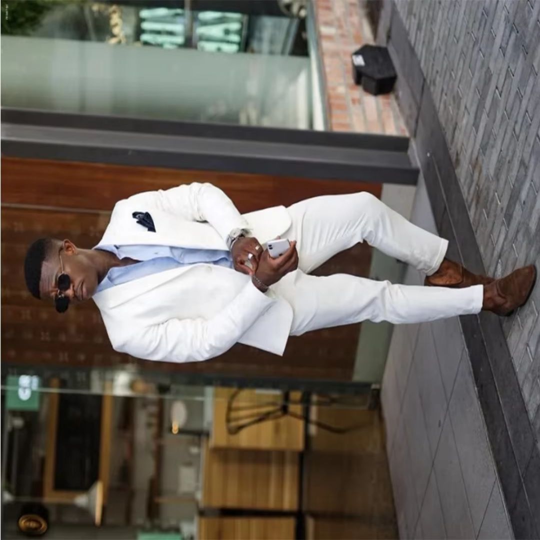Men'S Formal Wear Not Suit - ชุดสูททางการสีขาวสำหรับผู้ชาย ทรงคลาสสิก 2 ชิ้น เสื้อเบลเซอร์ทรงสลิมพร้อมกางเกง ชุดแต่งงานเจ้าบ่าว