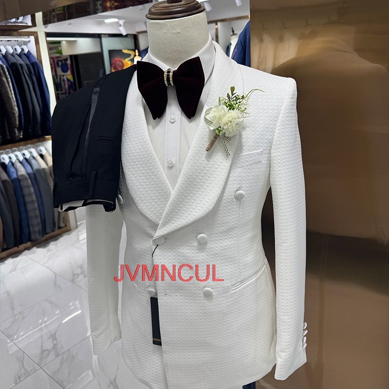 Men'S Formal Wear For Reception - ชุดสูทผู้ชายแบบ 3 ชิ้น ผ้าแจ็คการ์ด ทรงเข้ารูป สง่างาม