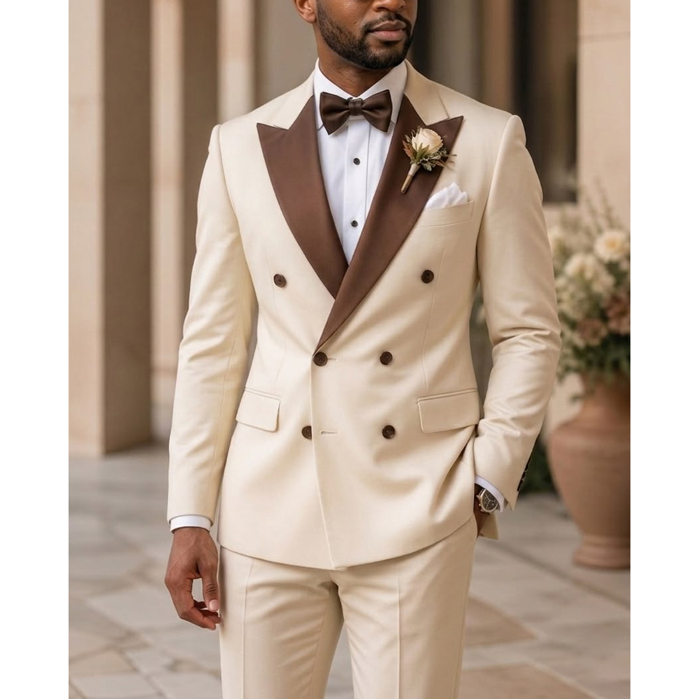 Men Formal Wear Modern - ชุดทักซิโด้ผู้ชายแบบกระดุมสองแถว แฟชั่นปกแหลม สำหรับงานแต่งงาน งานพรอม งานเลี้ยง ชุดสูท