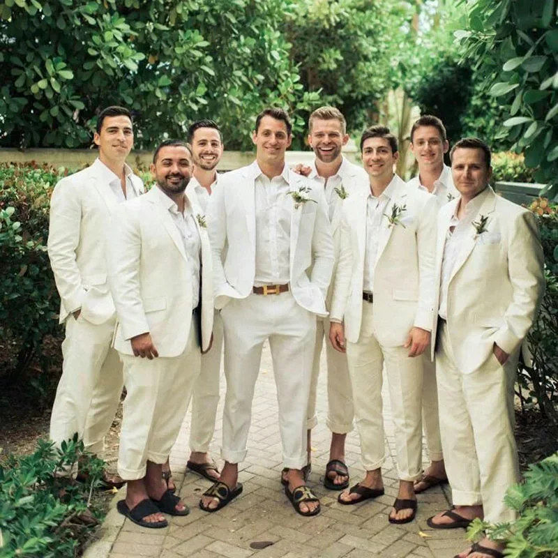 ผ้าลินินงานแต่งงาน Tuxedo สําห - Men Formal Wear For Summer บทวิจารณ์และราคา