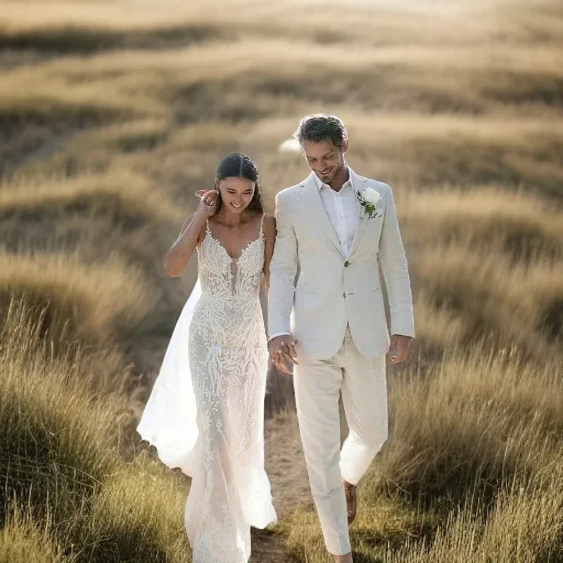 ผ้าลินินงานแต่งงาน Tuxedo สําห - Men Formal Wear For Summer บทวิจารณ์และราคา