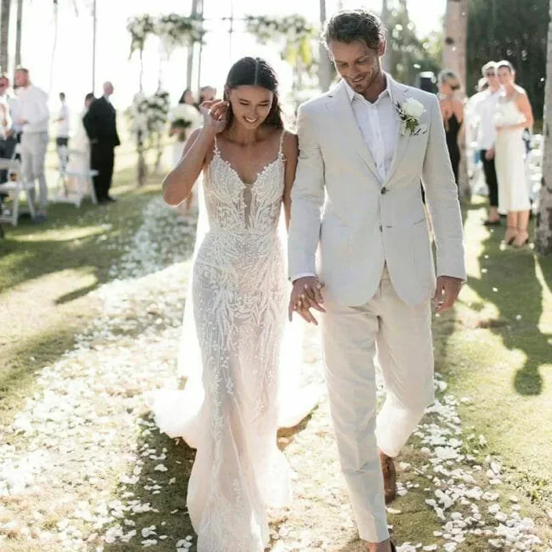 ผ้าลินินงานแต่งงาน Tuxedo สําห - Men Formal Wear For Summer บทวิจารณ์และราคา